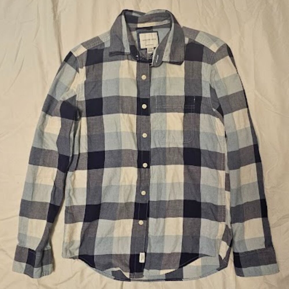 American Eagle Men’s Super Soft Flannel – Blue & White Plaid – Size XS